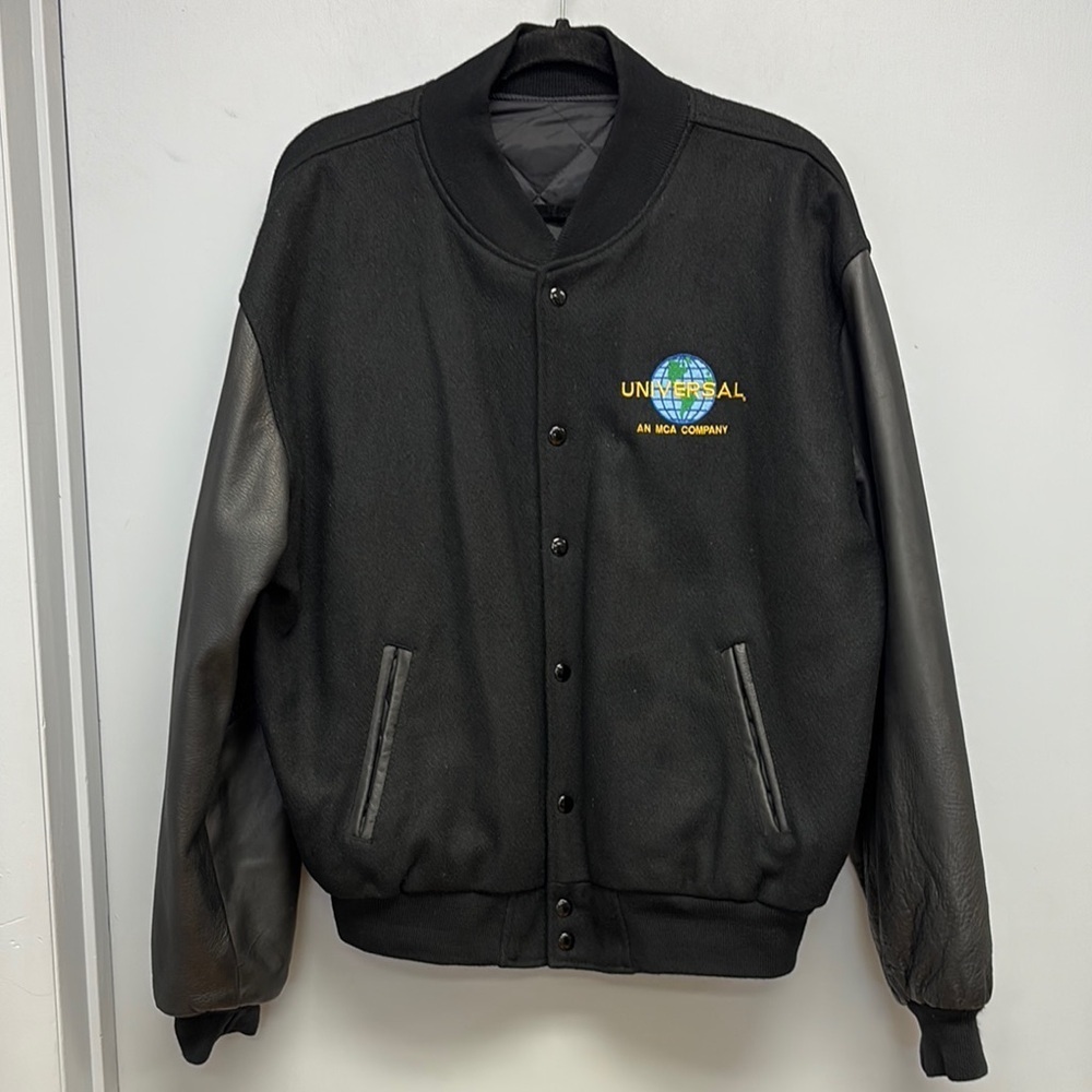 Vintage Universal Studios MCA Company Wool / Leather Varsity Bomber Jacket L